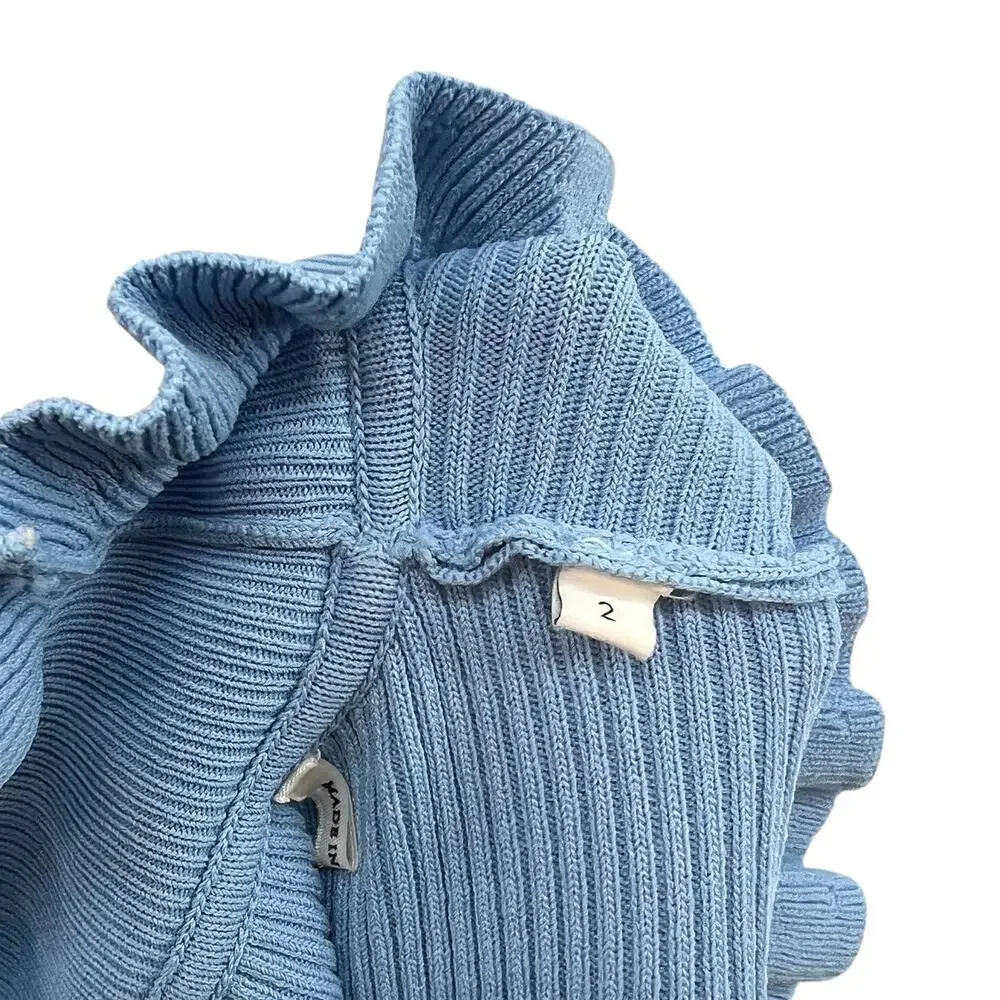 Sandro Spoon Ruffled Sweater Turtleneck Ruffle Cornflower Blue Size 2 US‎ Medium
